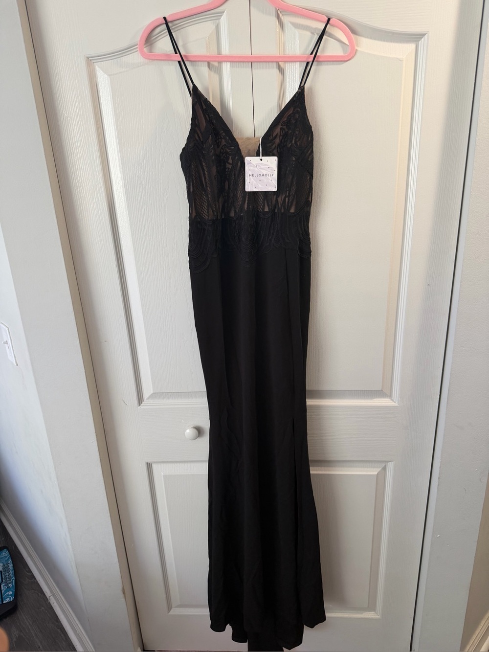 Hello Molly Black Lace Bodice Maxi Dress with Thigh Slit - Picture 4 of 7